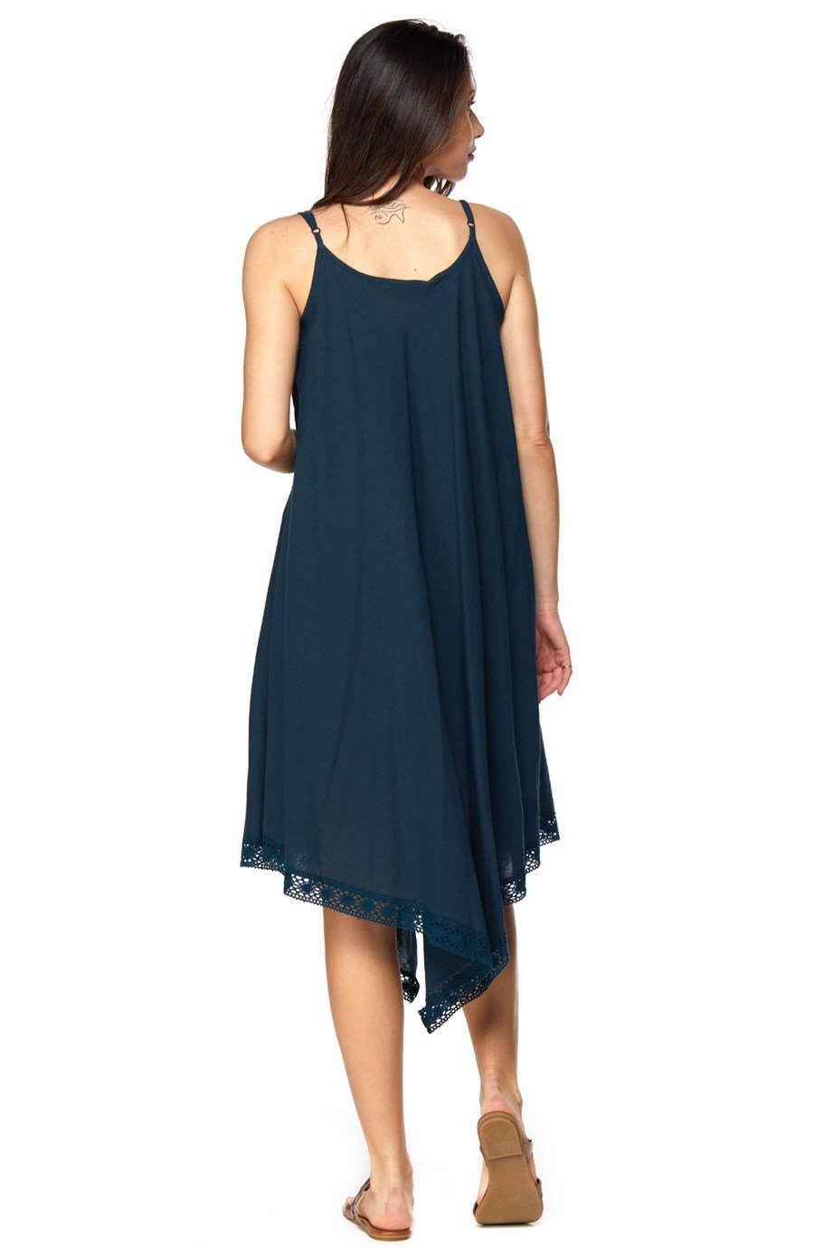 Şile Bezi Petrol  Askılı Asimetrik Elbise