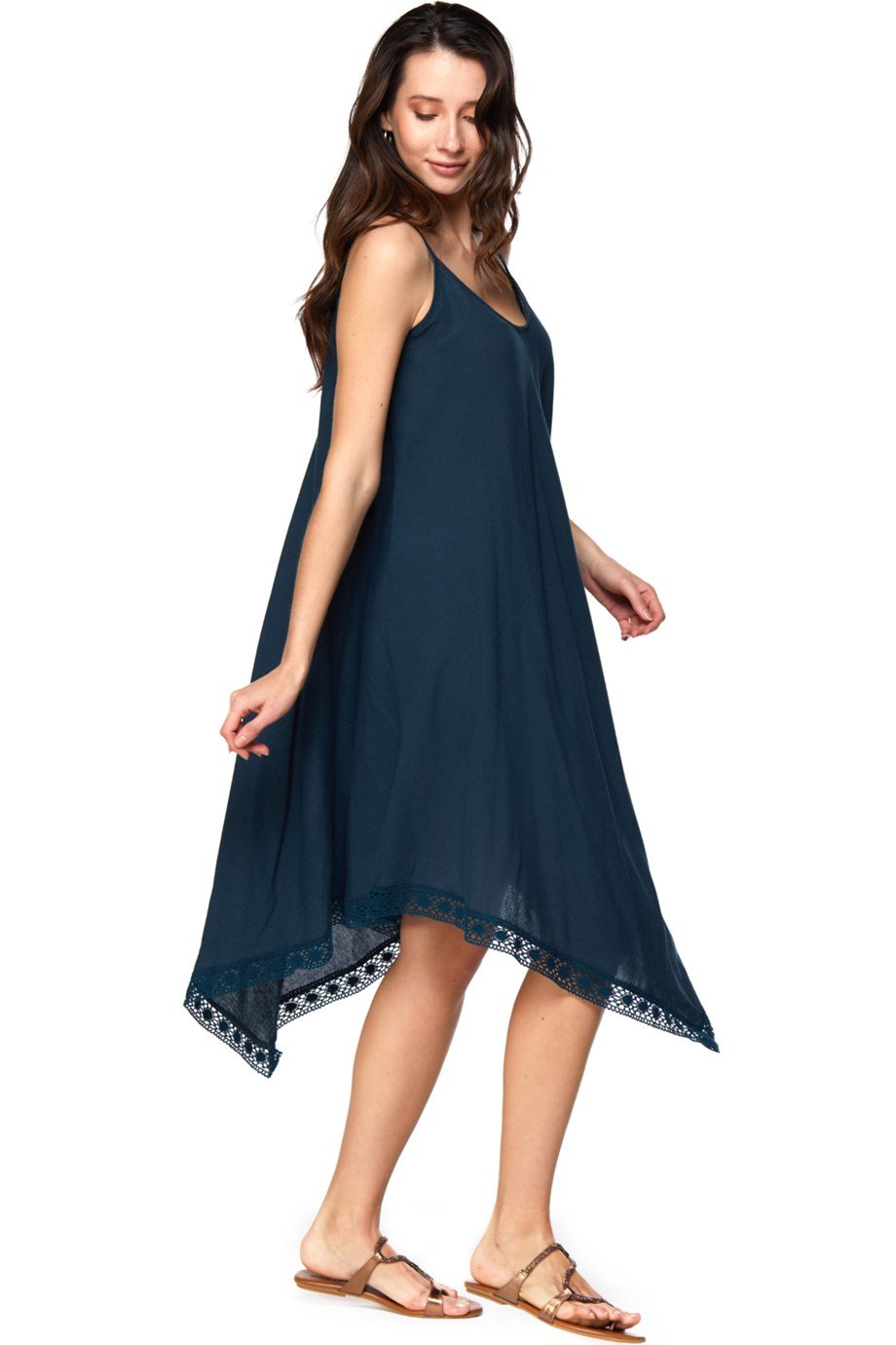 Şile Bezi Petrol  Askılı Asimetrik Elbise