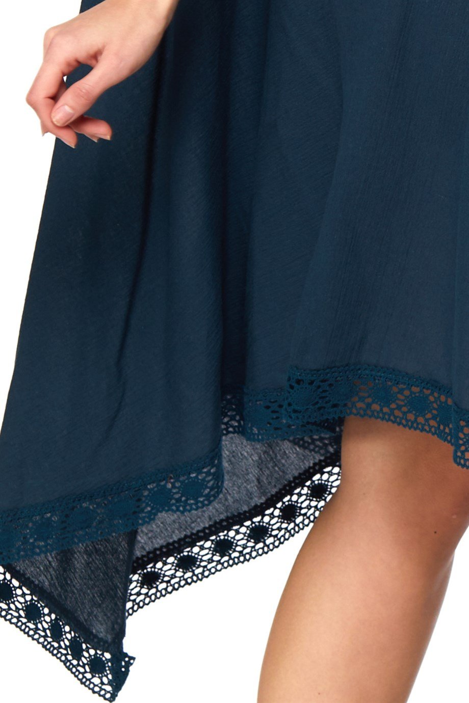 Şile Bezi Petrol  Askılı Asimetrik Elbise