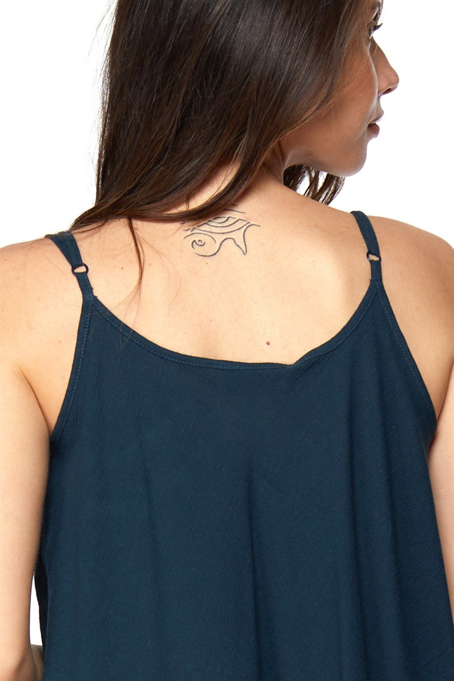 Şile Bezi Petrol  Askılı Asimetrik Elbise