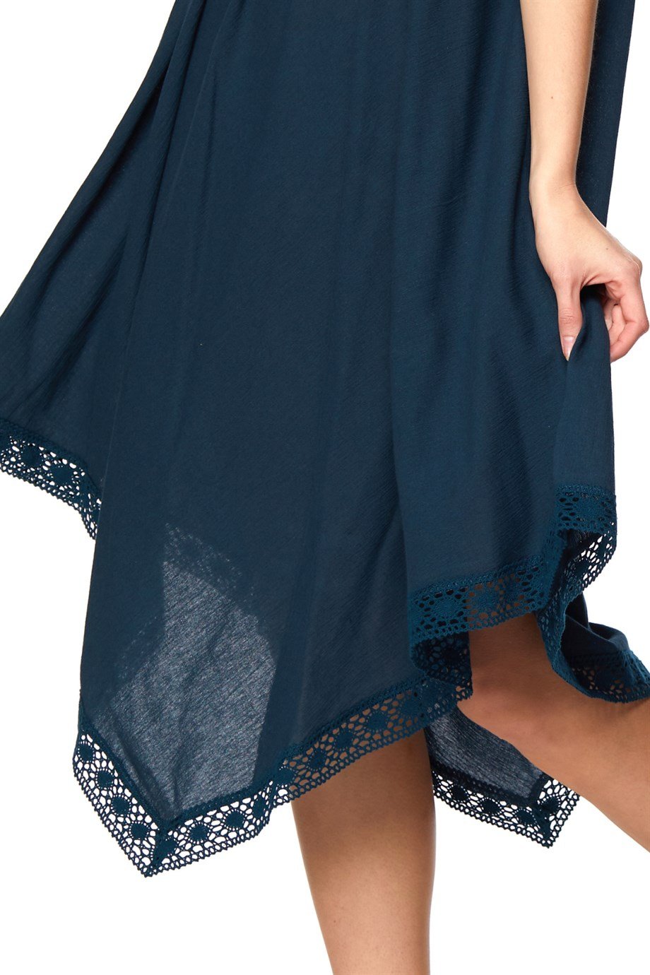 Şile Bezi Petrol  Askılı Asimetrik Elbise