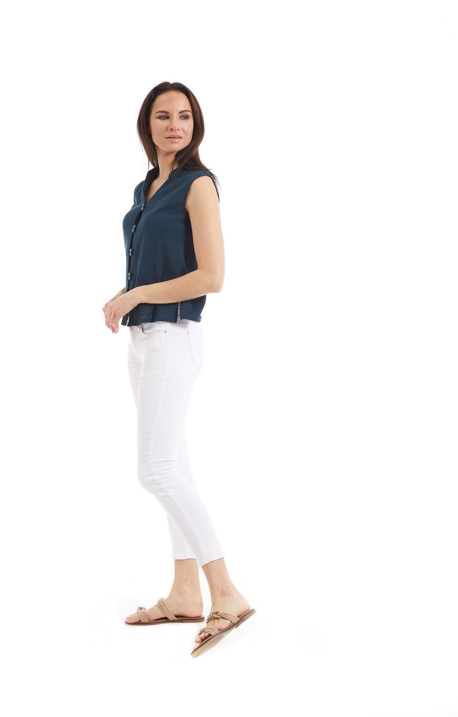 Şile Bezi Petrol Düğmeli Bluz