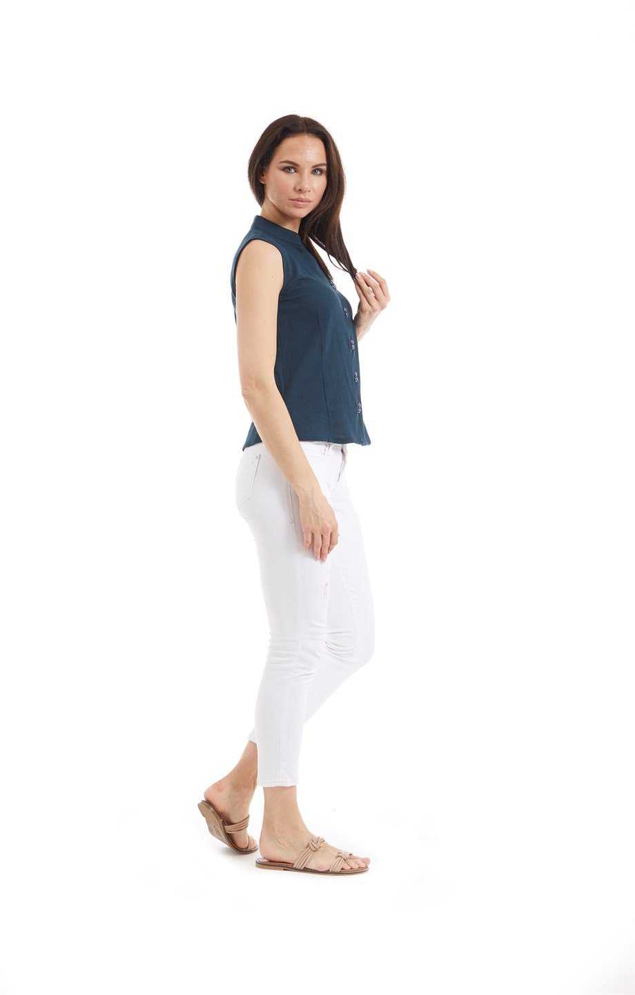 Şile Bezi Petrol Düğmeli Bluz