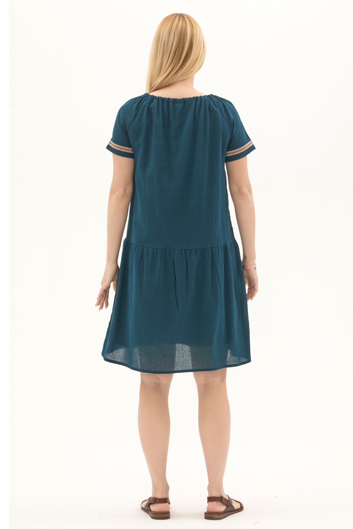 Şile Bezi Petrol Otantik Nakışlı Midi Elbise