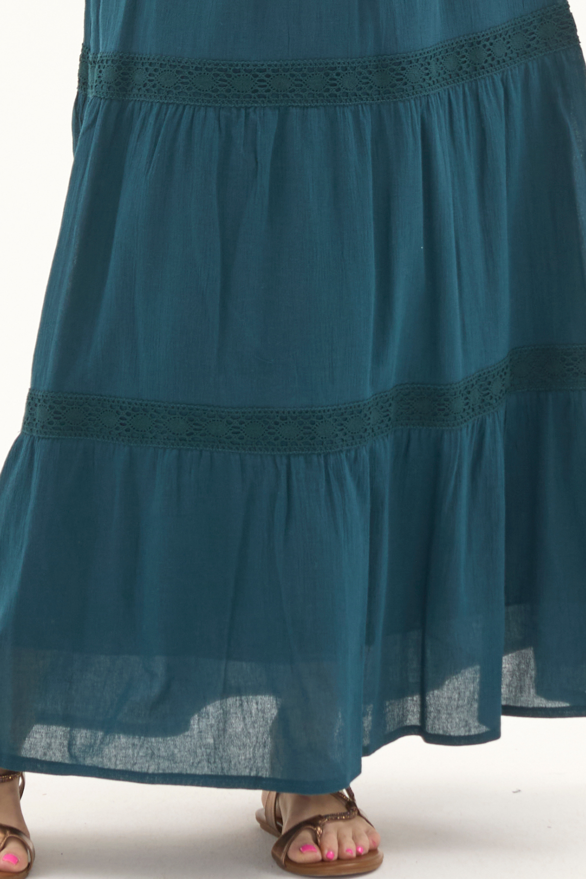 Şile Bezi Petrol Uzun Yazlık Dantelli Etek