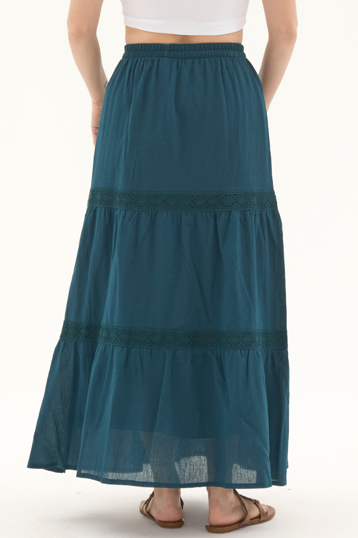 Şile Bezi Petrol Uzun Yazlık Dantelli Etek