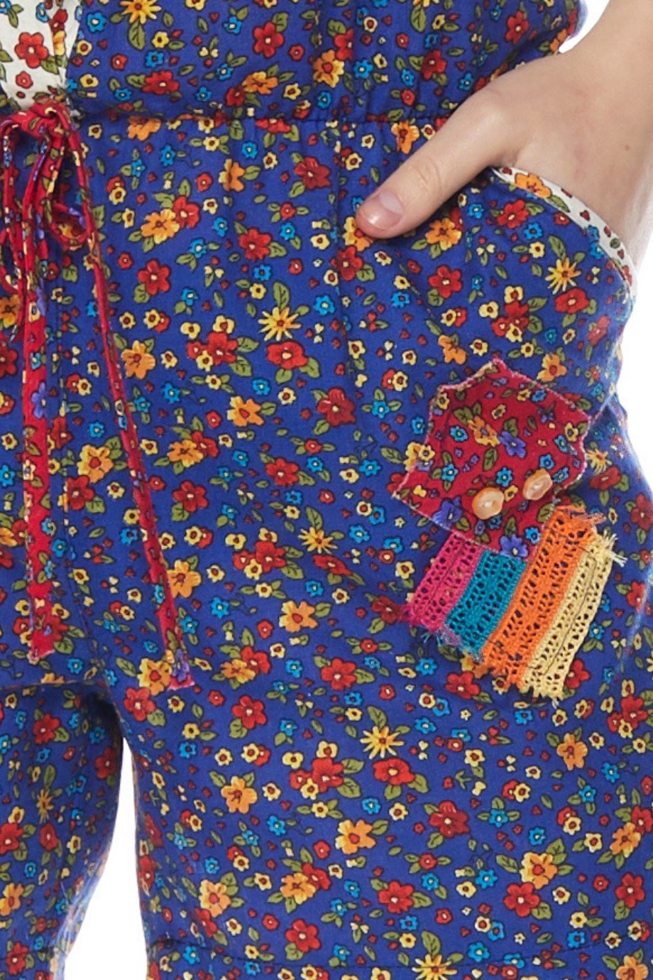 Şile Bezi Saks Çiçek Desenli Tulum