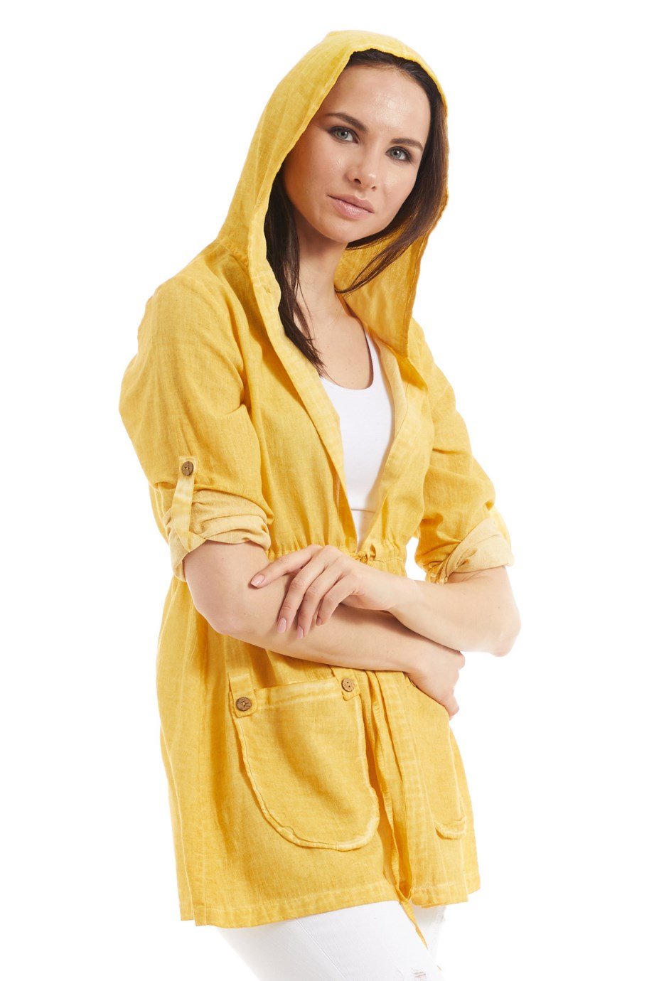 Şile Bezi Sarı Kapüşonlu Tunik
