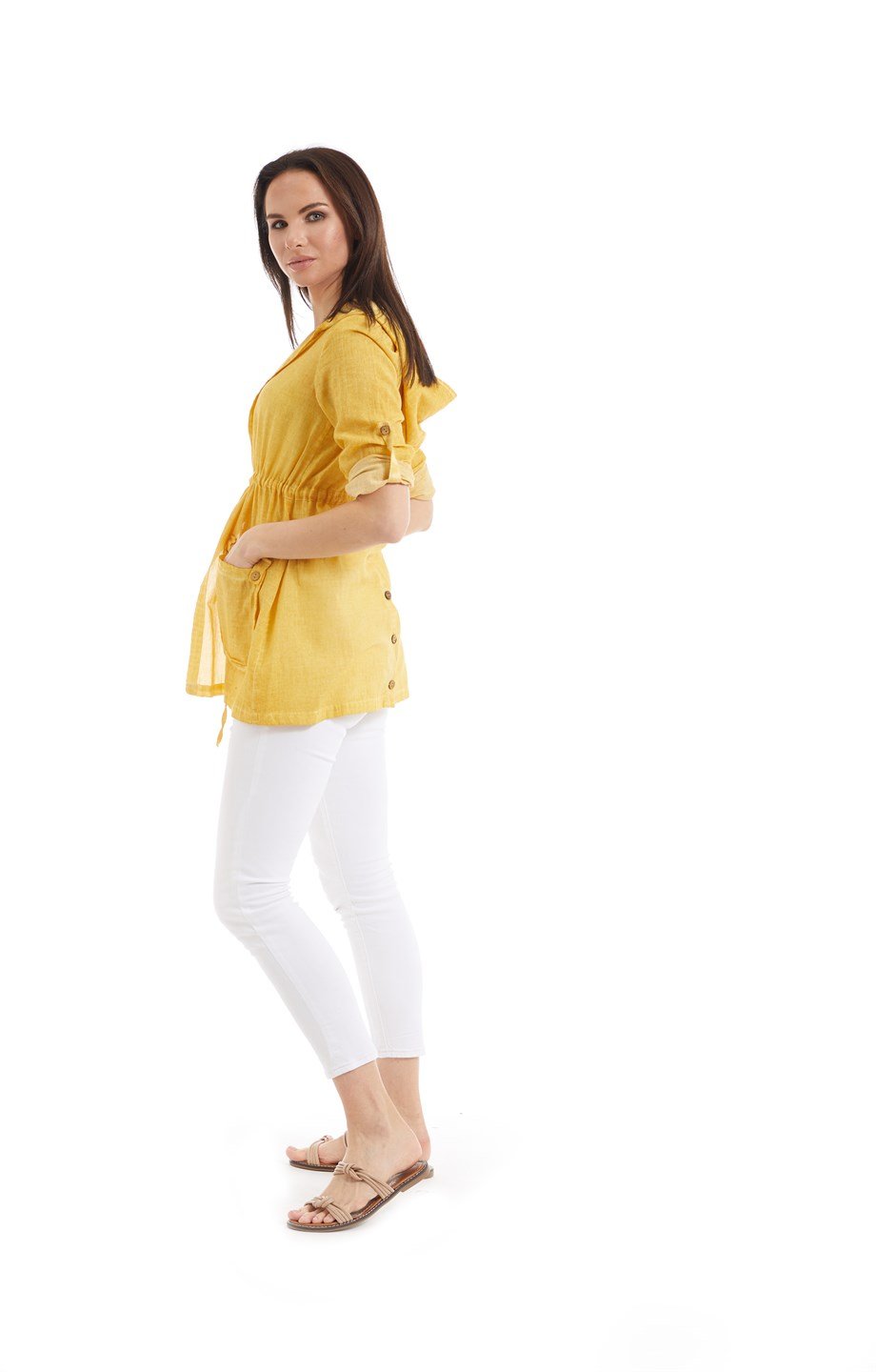 Şile Bezi Sarı Kapüşonlu Tunik