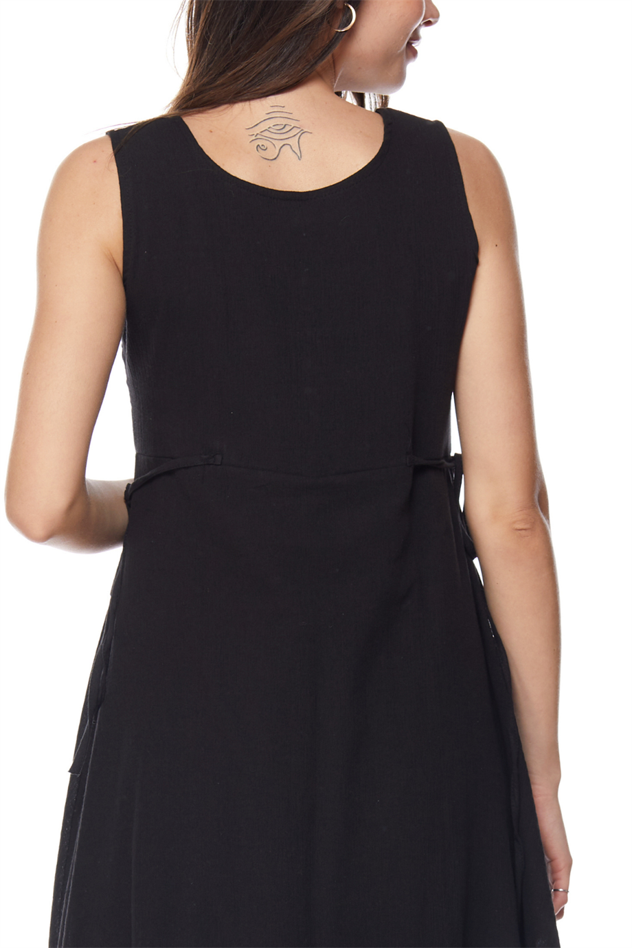 Şile Bezi Siyah Asimetrik Düğmeli Elbise