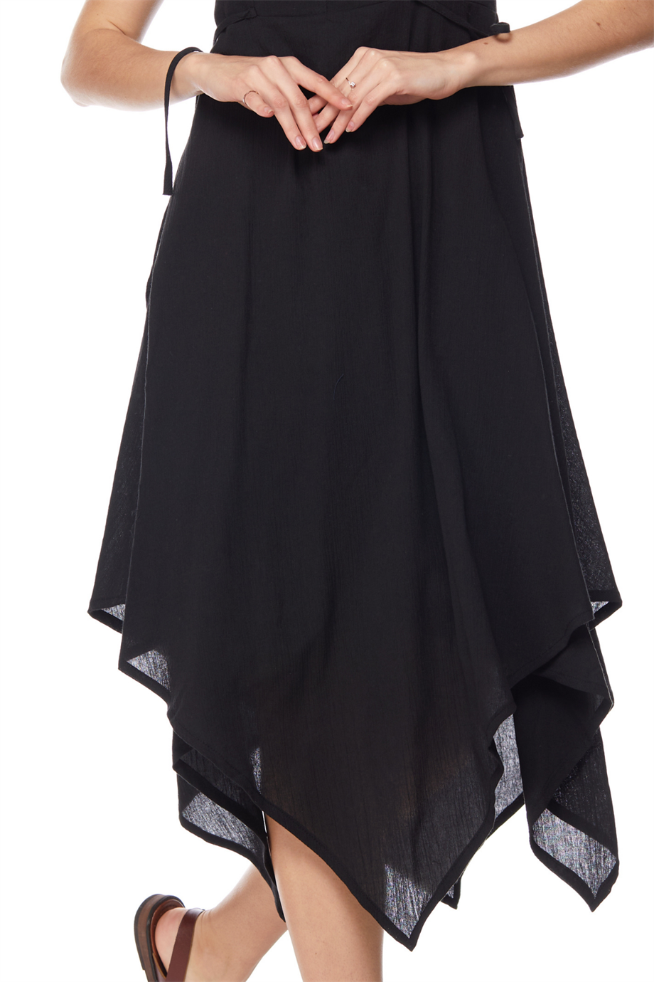 Şile Bezi Siyah Asimetrik Düğmeli Elbise