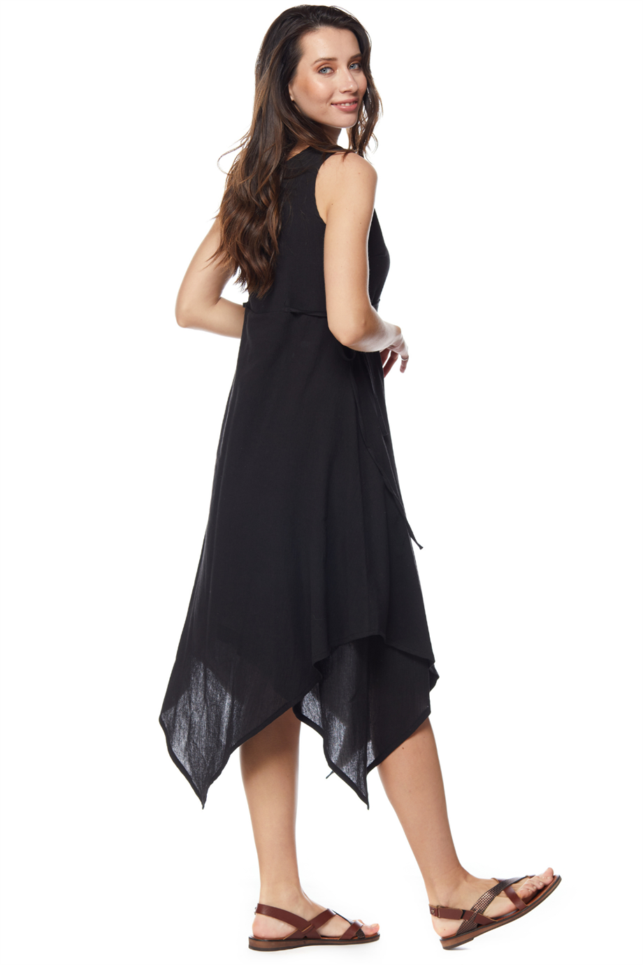 Şile Bezi Siyah Asimetrik Düğmeli Elbise