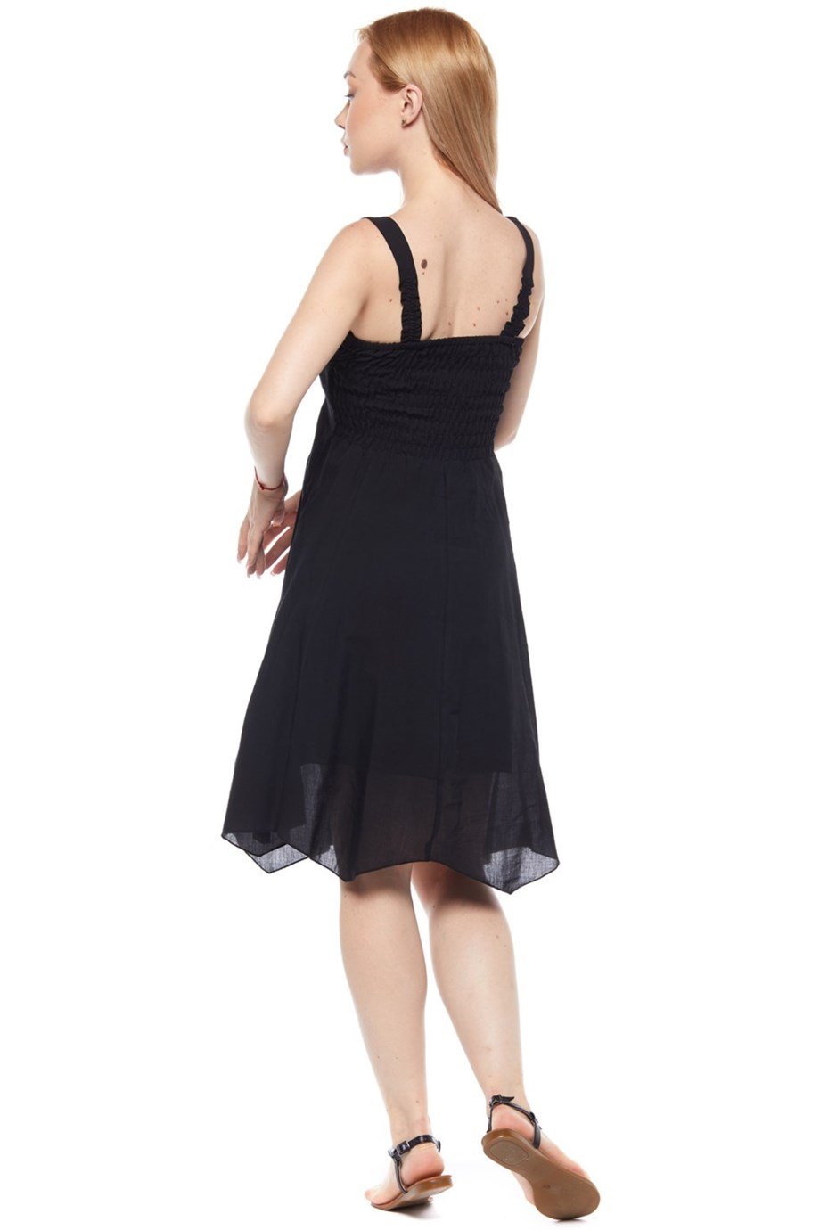 Şile Bezi Siyah Askılı Asimetrik Elbise