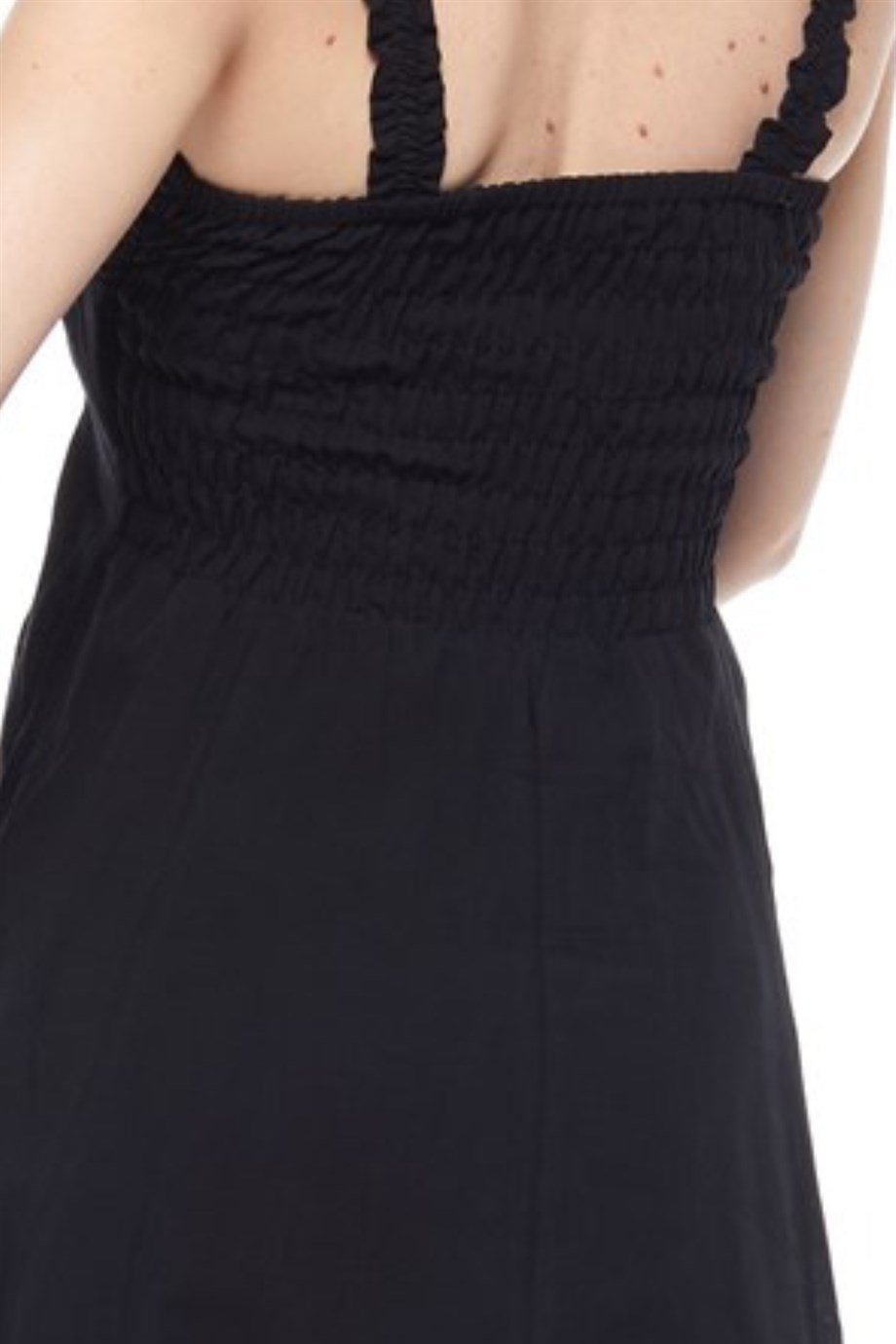 Şile Bezi Siyah Askılı Asimetrik Elbise