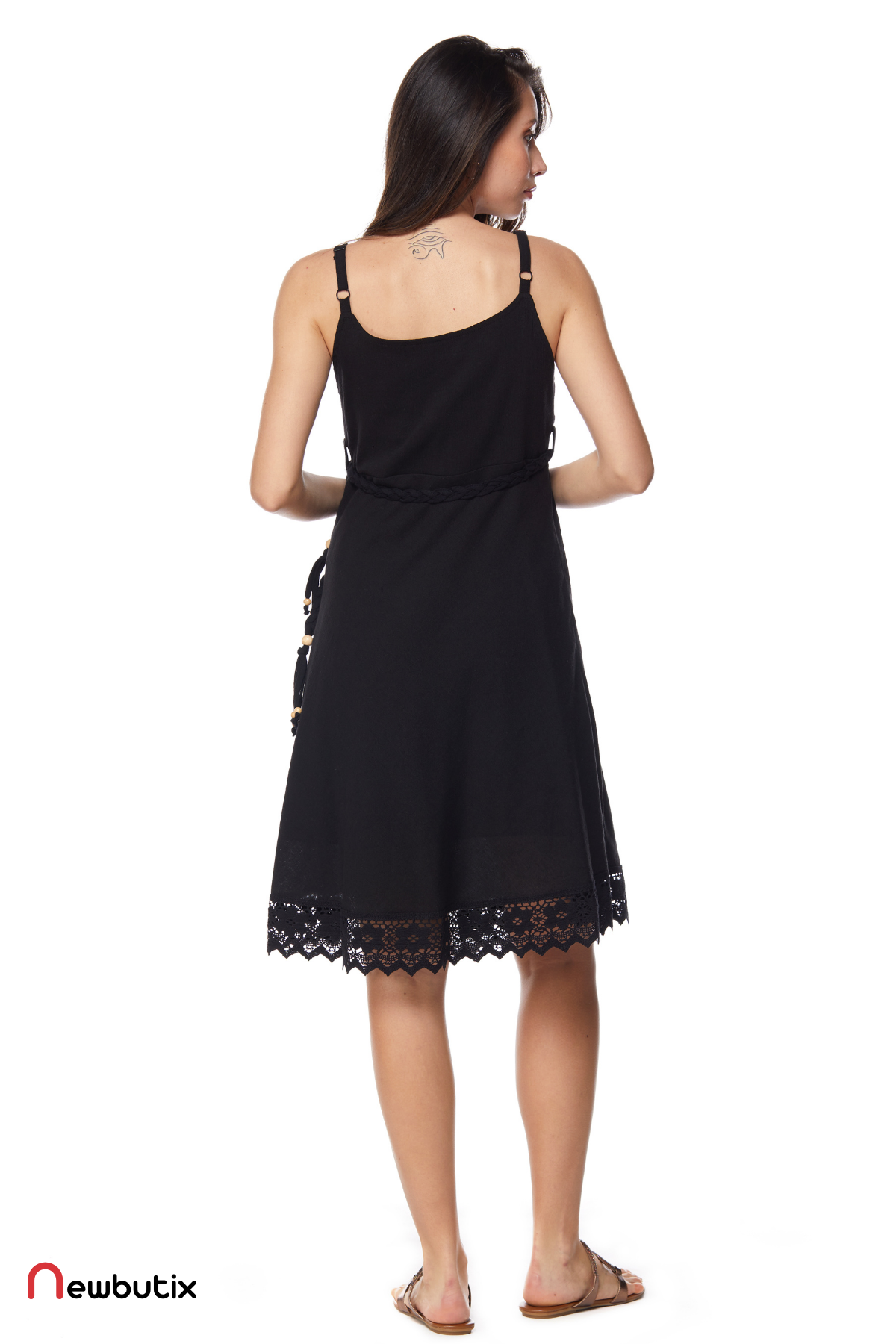 Şile Bezi Siyah Askılı Kemerli Elbise