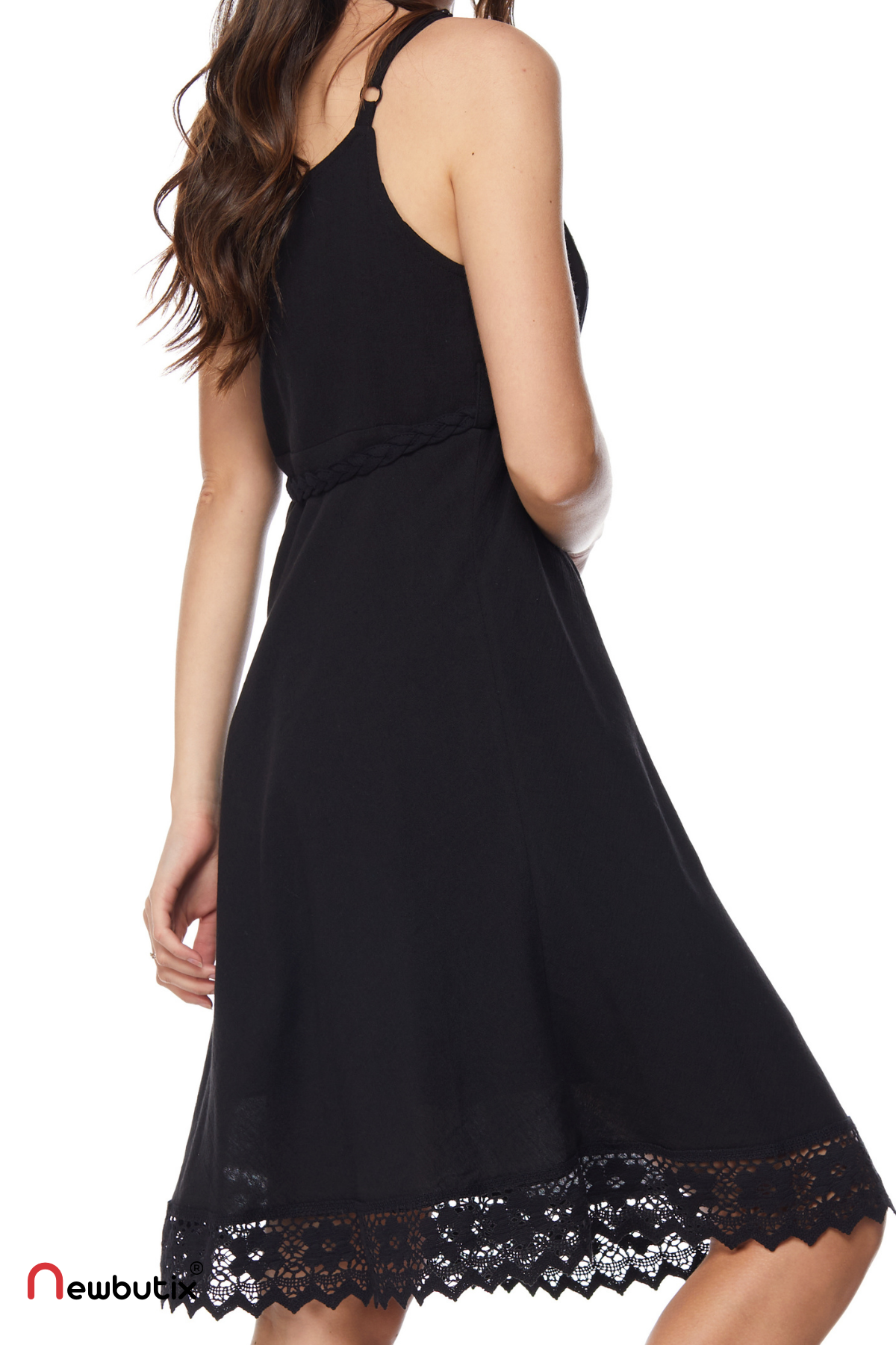 Şile Bezi Siyah Askılı Kemerli Elbise