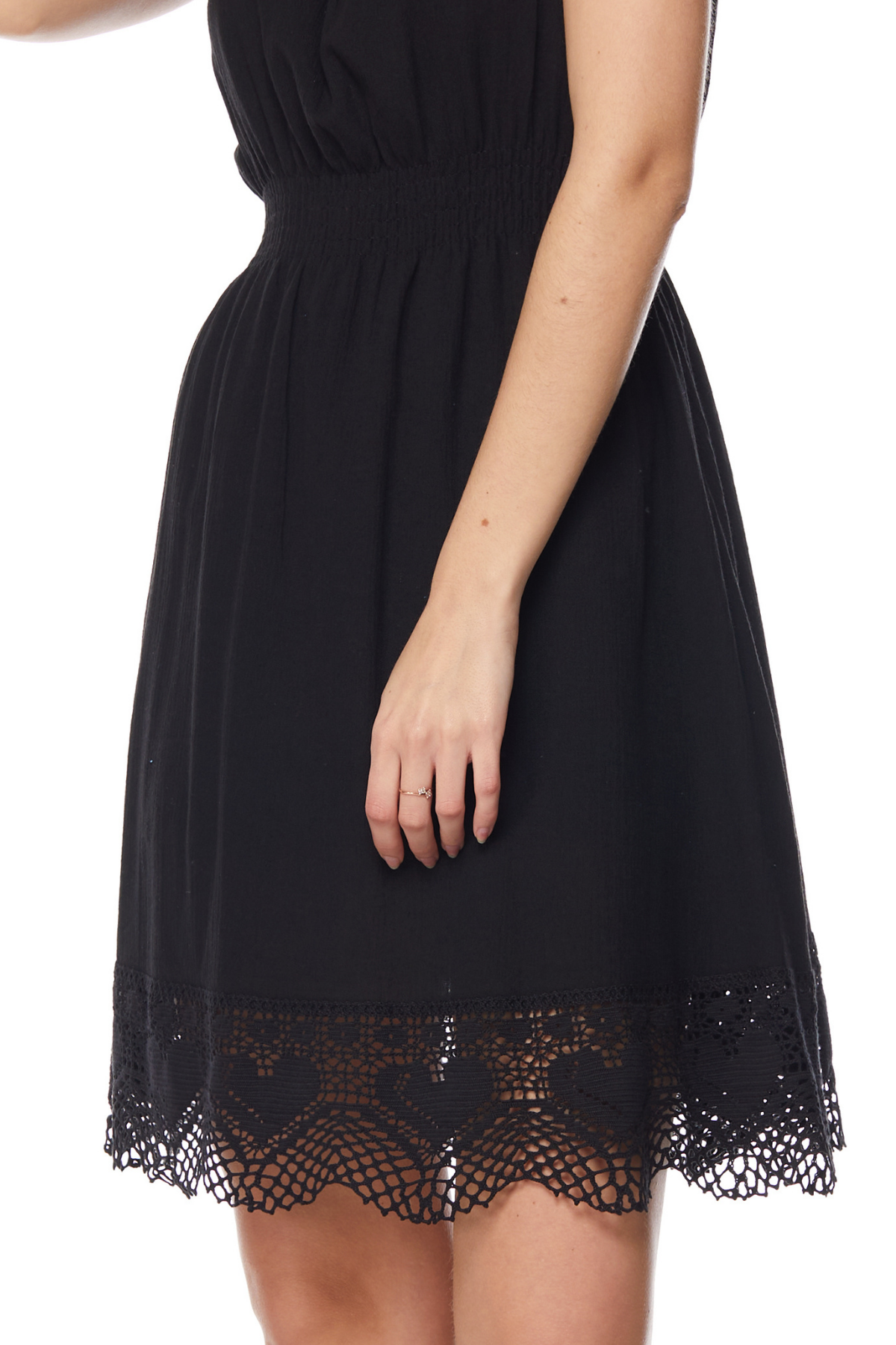 Şile Bezi Siyah Askılı Mini Elbise