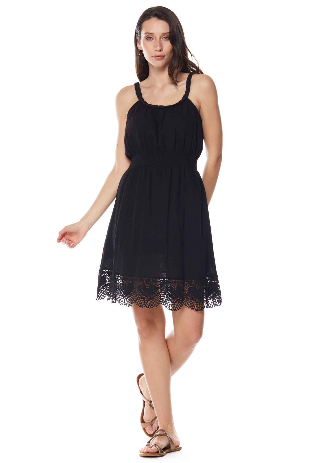 Şile Bezi Siyah Askılı Mini Elbise