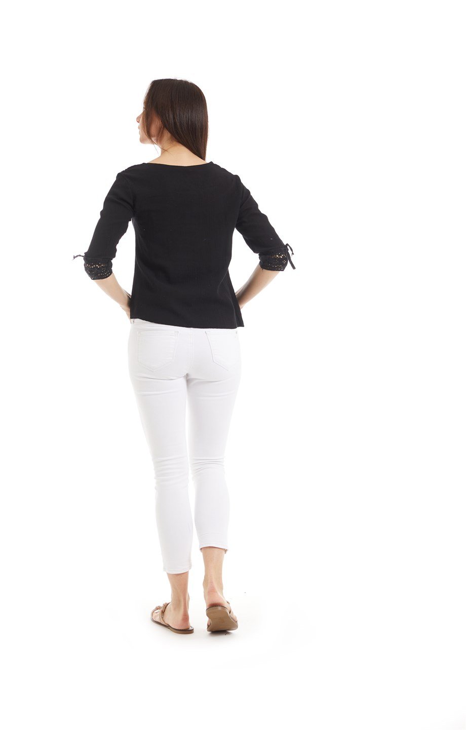 Şile Bezi Siyah Dantel Yaka Yarım Kol  Bluz