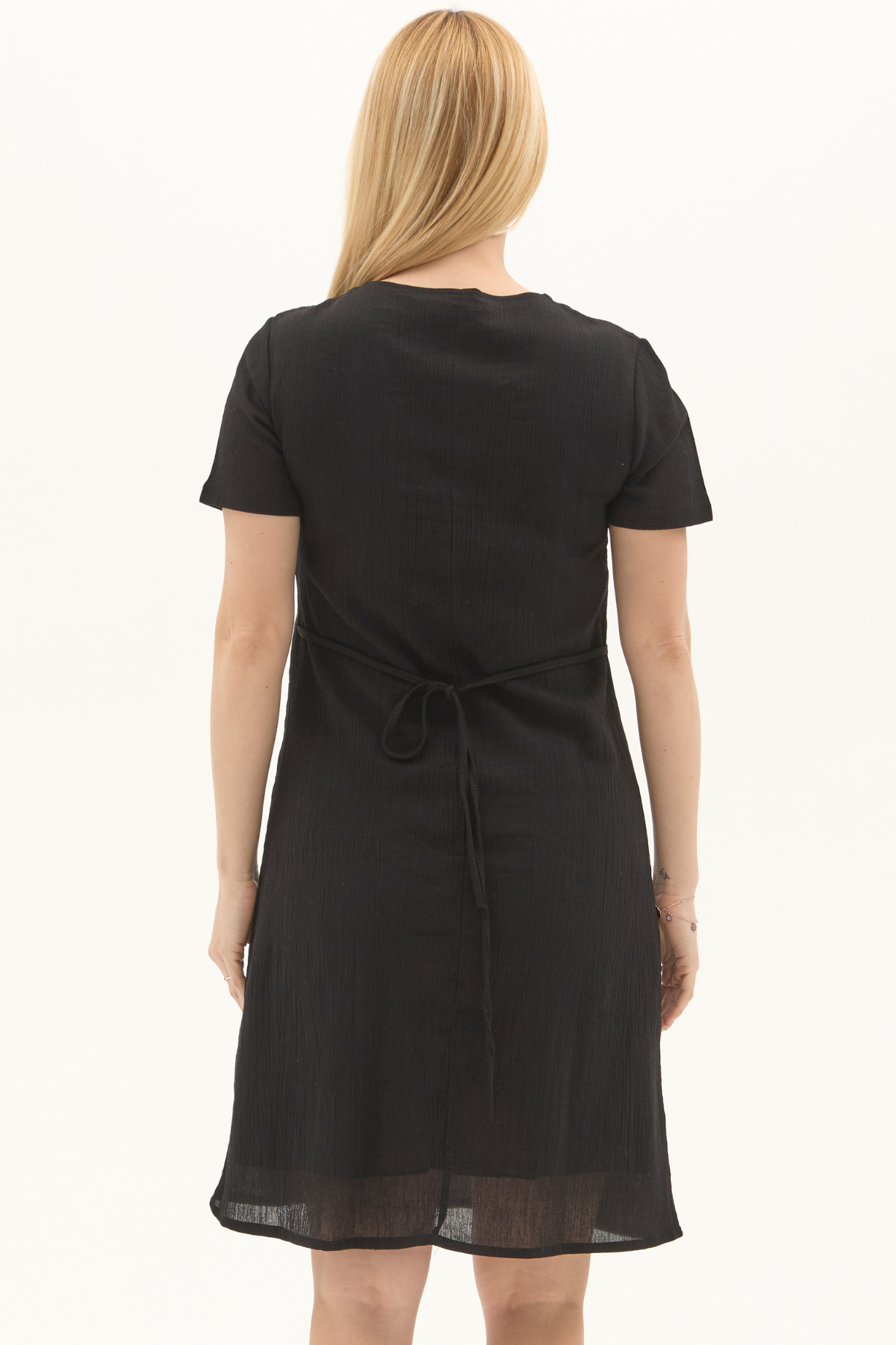 Şile Bezi Siyah Kısa Kol Nakışlı Yaka Yazlık Elbise