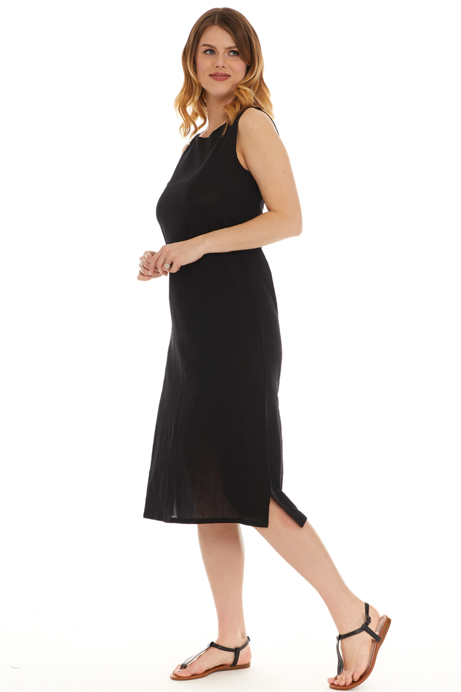 Şile Bezi Siyah Kombinezon Uzun Elbise Astarı Kalın Atlet Askılı