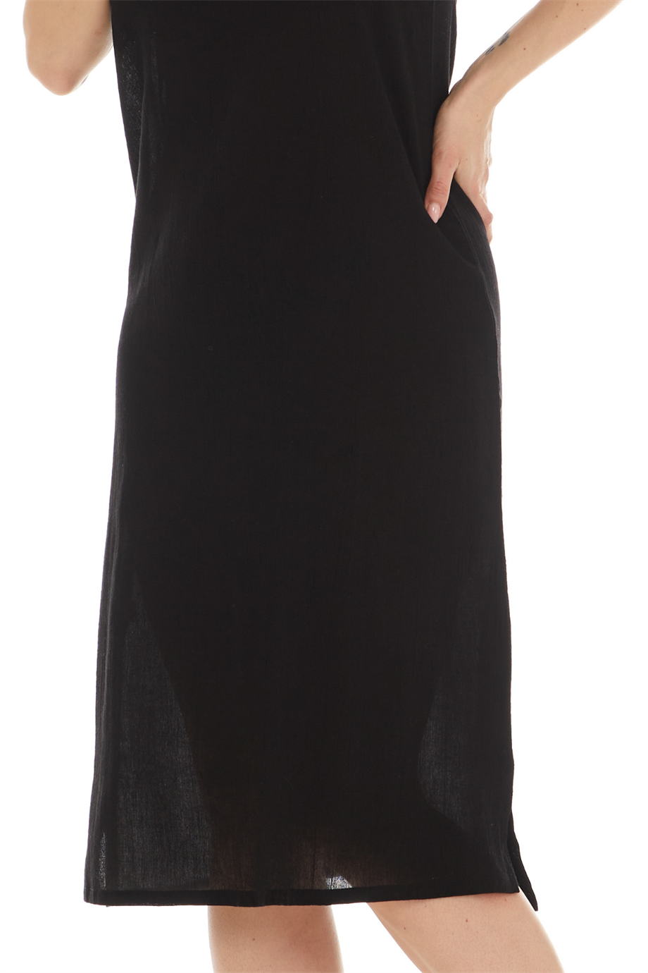 Şile Bezi Siyah Kombinezon Uzun Elbise Astarı Kalın Atlet Askılı