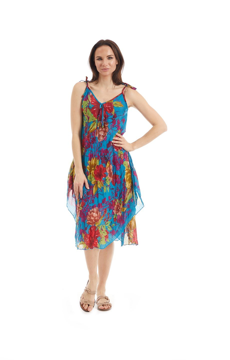 Şile Bezi Turkuaz Çiçek Desen  Vual Elbise 