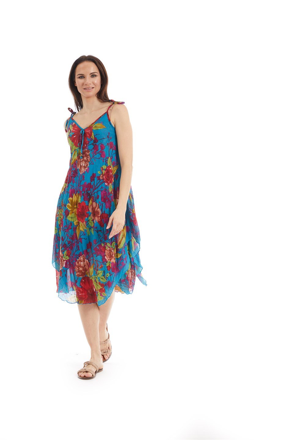 Şile Bezi Turkuaz Çiçek Desen  Vual Elbise 