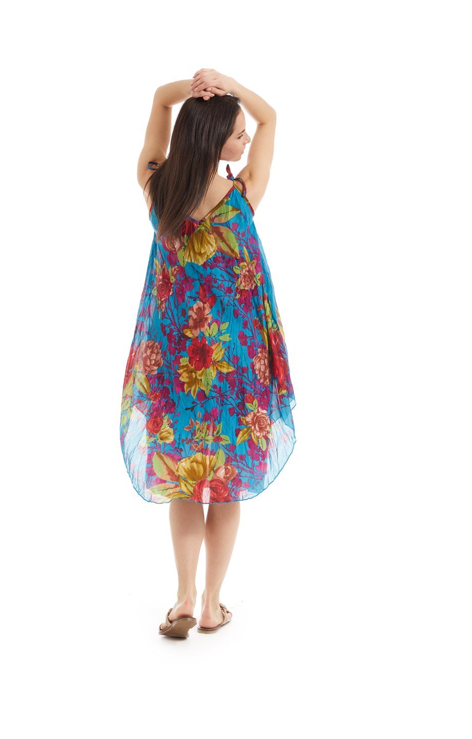 Şile Bezi Turkuaz Çiçek Desen  Vual Elbise 