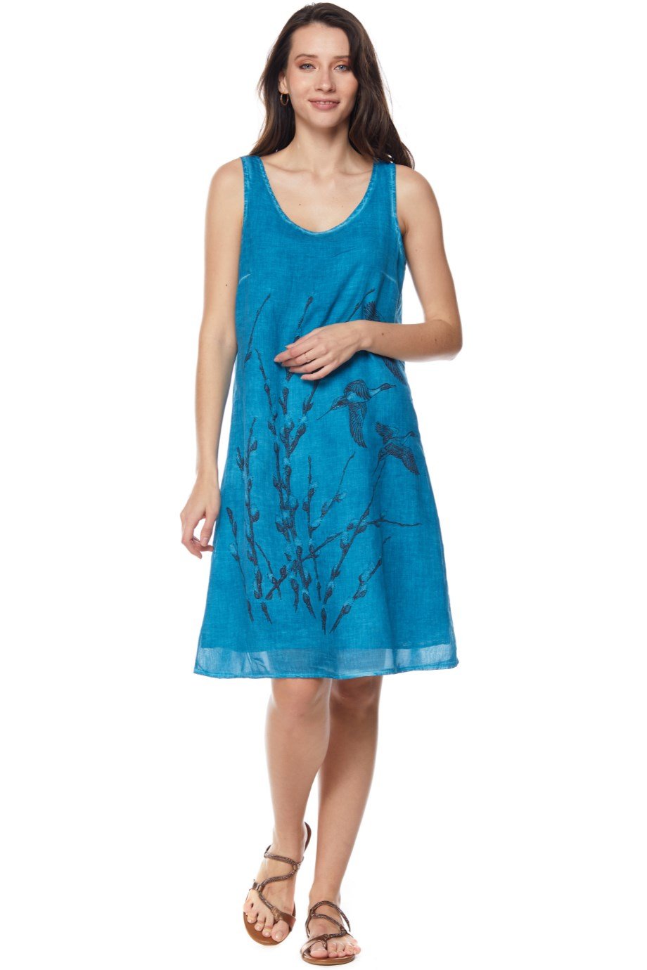 Şile Bezi Turkuaz Kolsuz Doğa Elbise