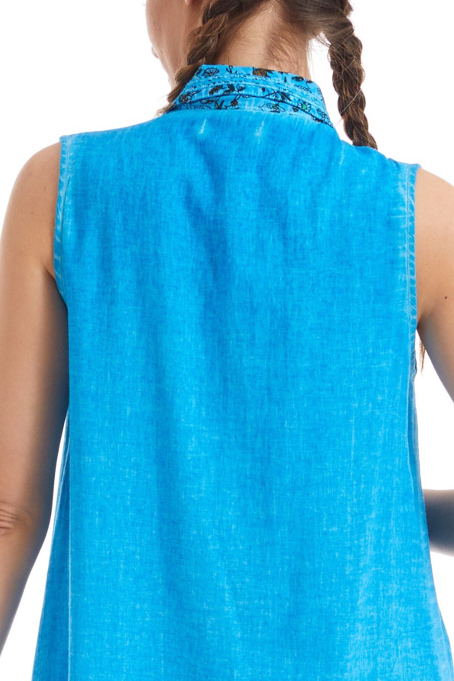 Şile Bezi Turkuaz Kolsuz Yakalı Elbise