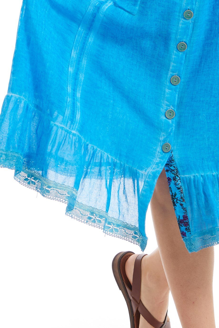 Şile Bezi Turkuaz Kolsuz Yakalı Elbise