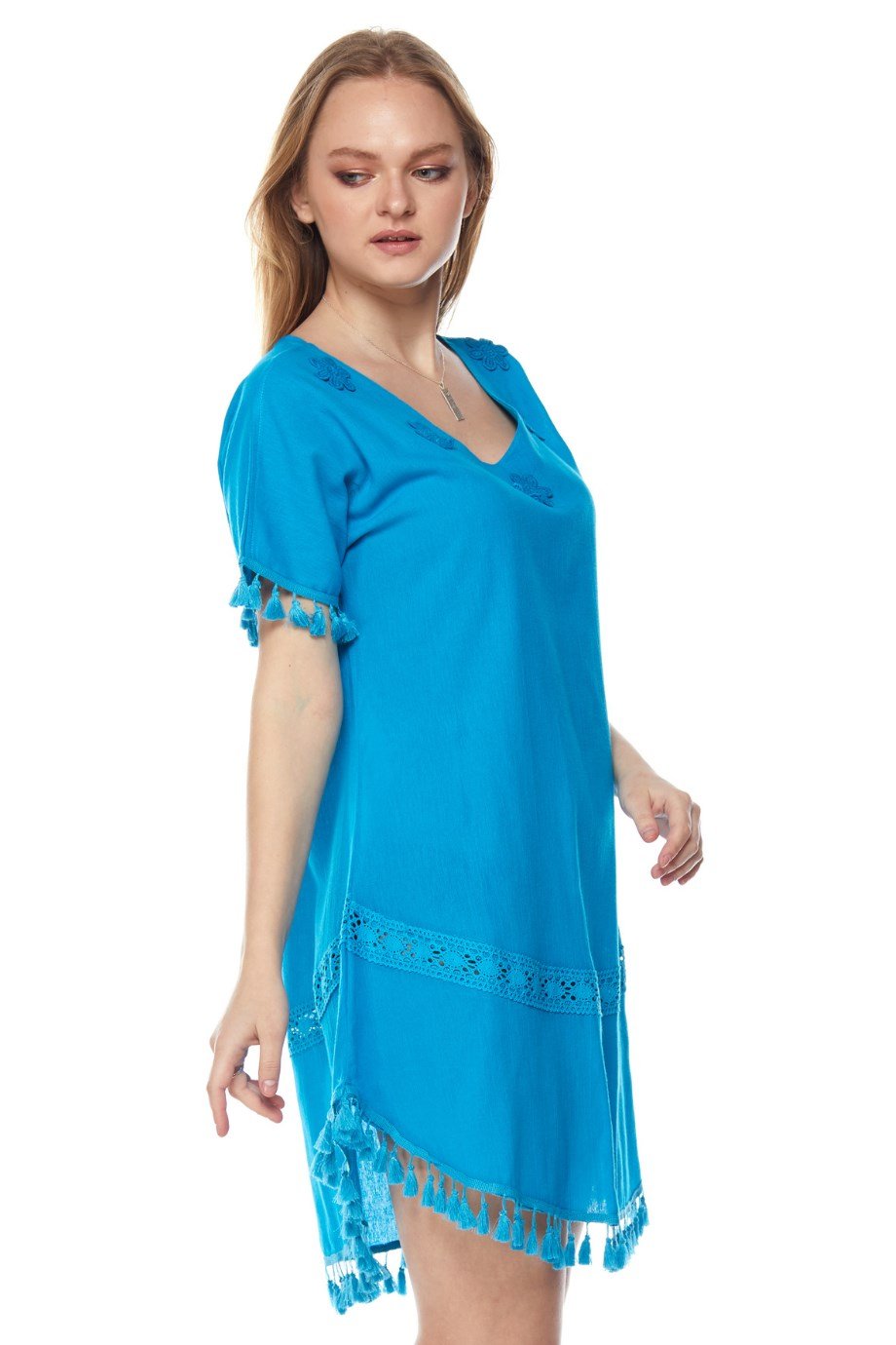 Şile Bezi Turkuaz Püsküllü Tunik