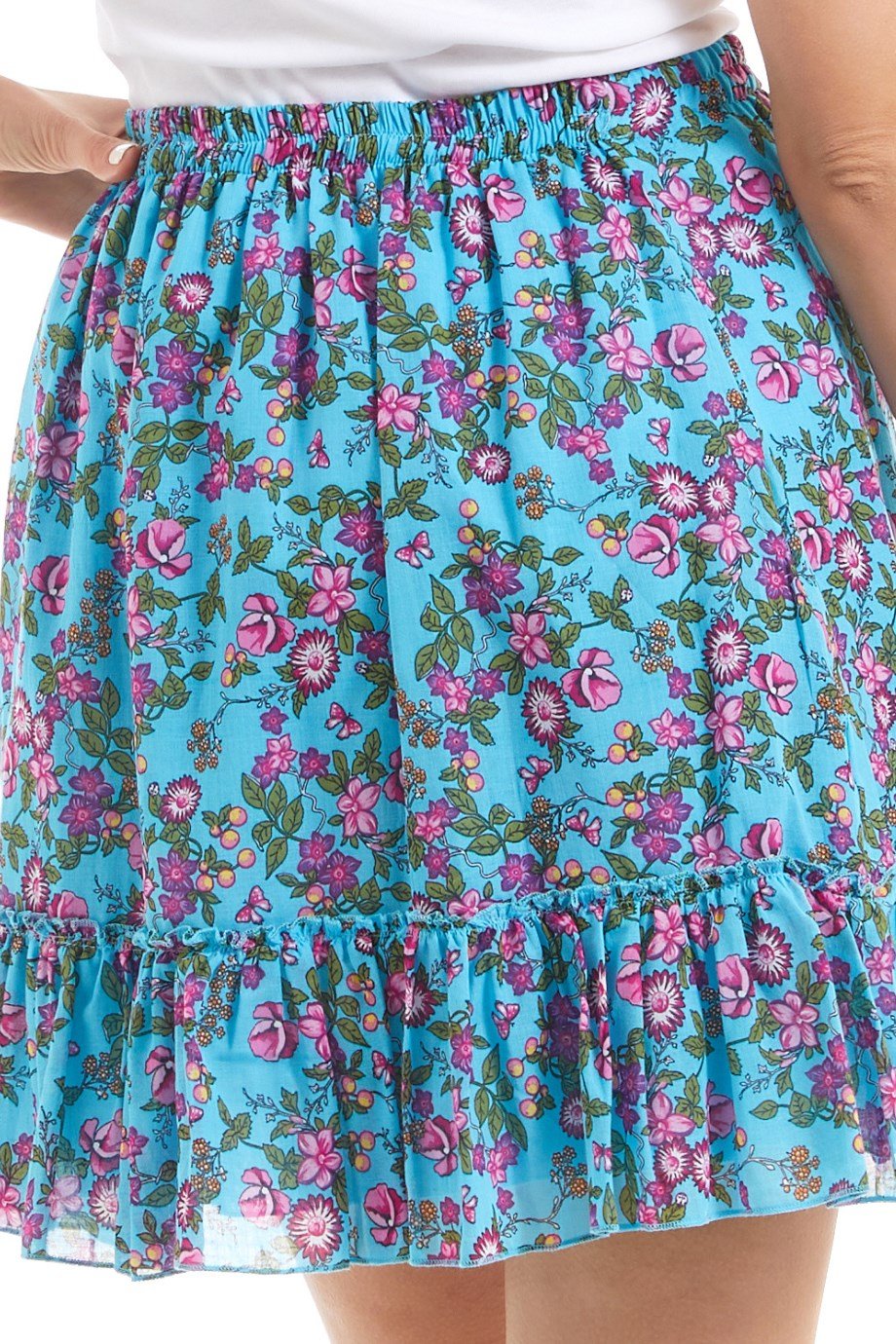 Şile Bezi Turkuaz Tomurcuk Vual Kısa Etek