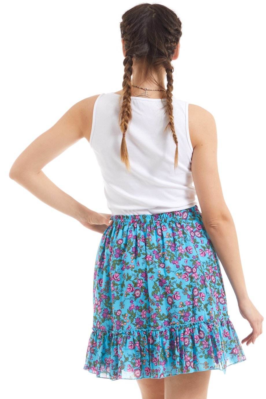 Şile Bezi Turkuaz Tomurcuk Vual Kısa Etek