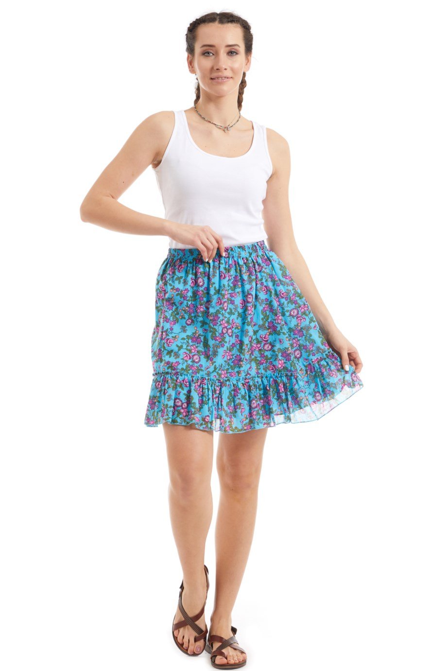 Şile Bezi Turkuaz Tomurcuk Vual Kısa Etek