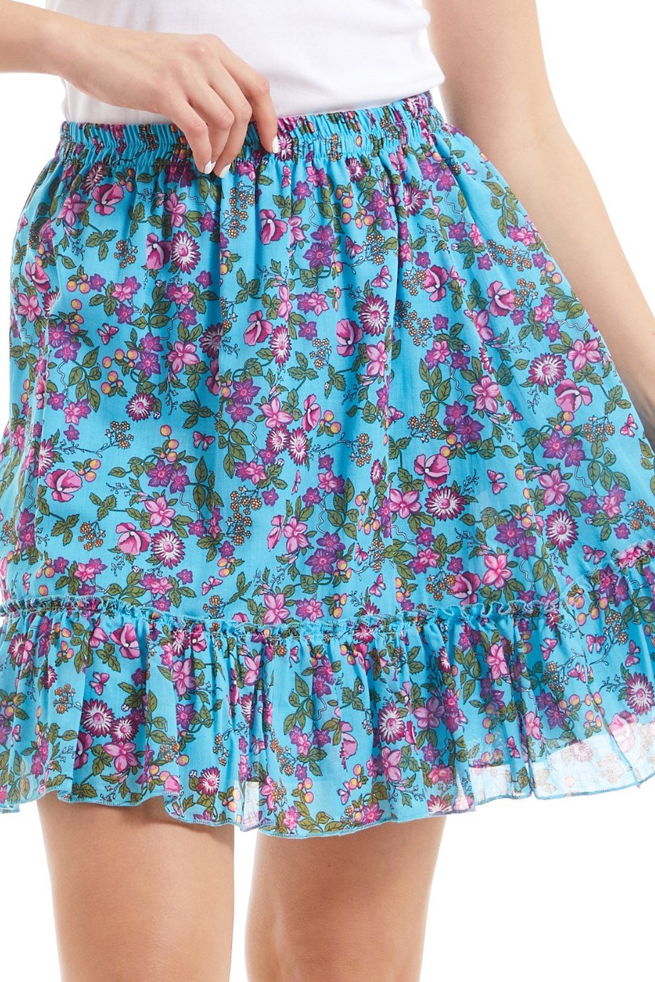 Şile Bezi Turkuaz Tomurcuk Vual Kısa Etek