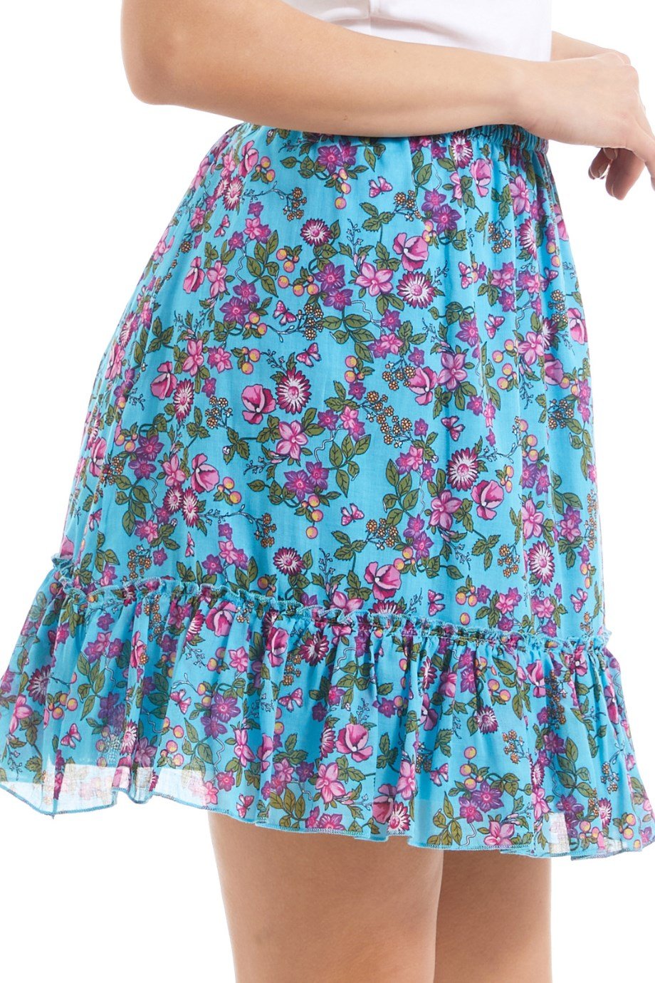 Şile Bezi Turkuaz Tomurcuk Vual Kısa Etek