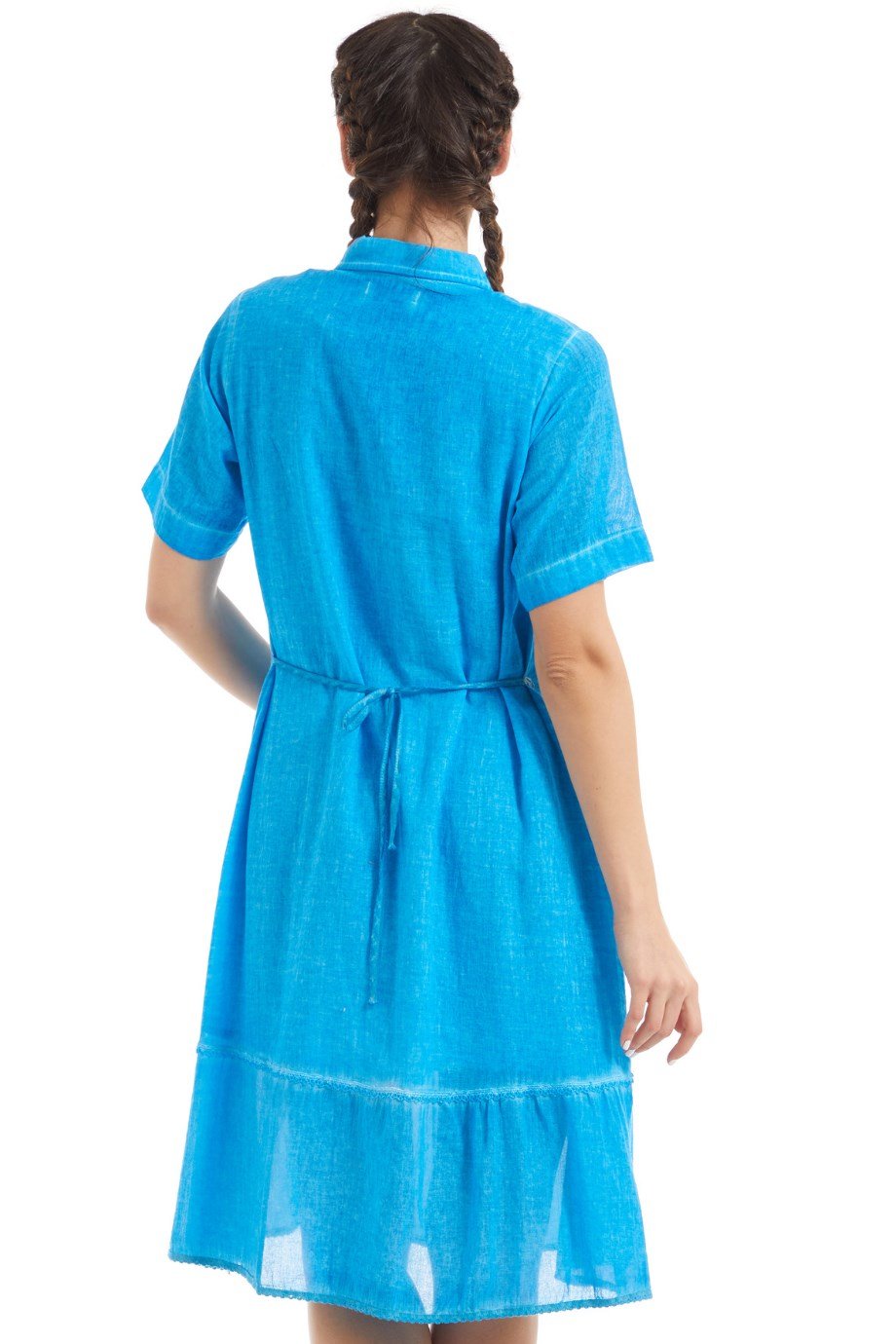 Şile Bezi Turkuaz Yıldız İşleme Detaylı  Elbise