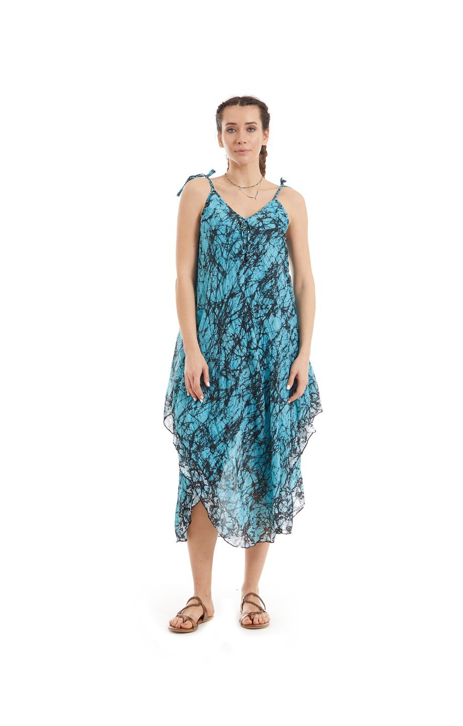 Şile Bezi Turkuaz/Siyah  Vual Elbise 