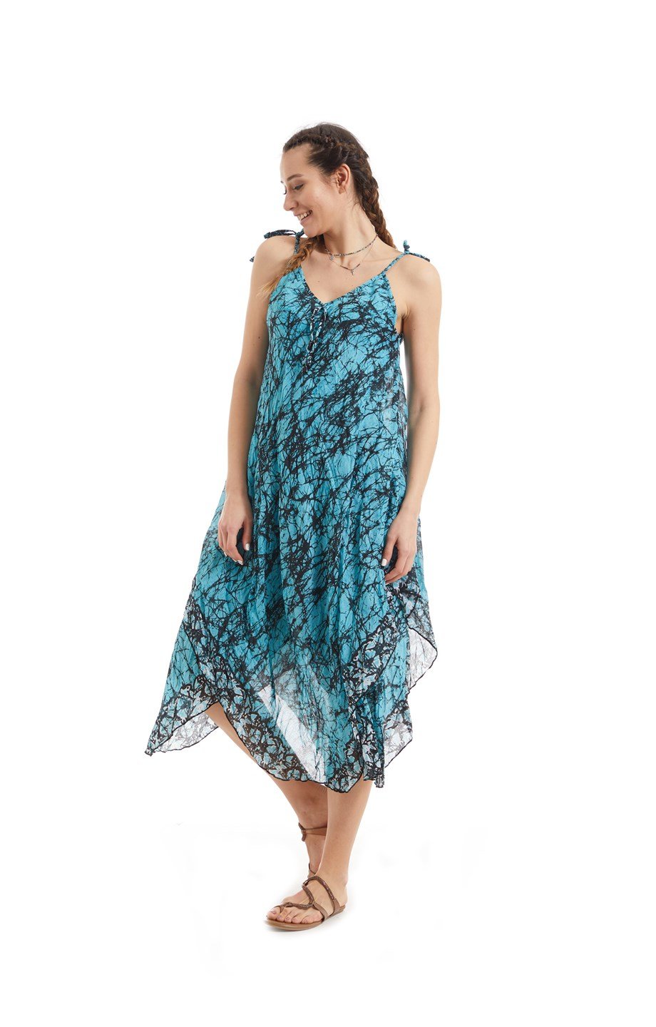 Şile Bezi Turkuaz/Siyah  Vual Elbise 