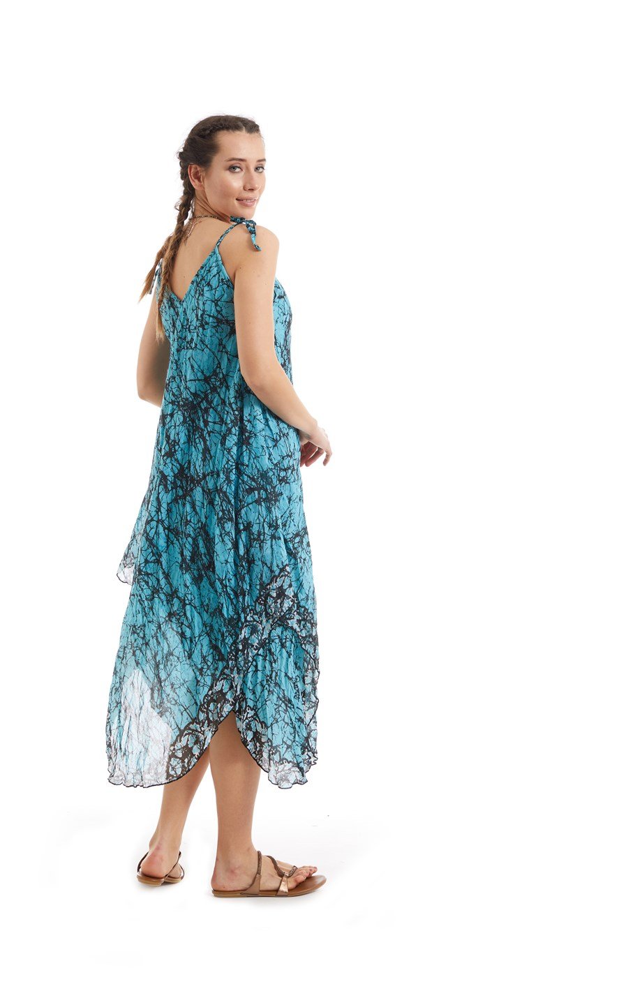 Şile Bezi Turkuaz/Siyah  Vual Elbise 