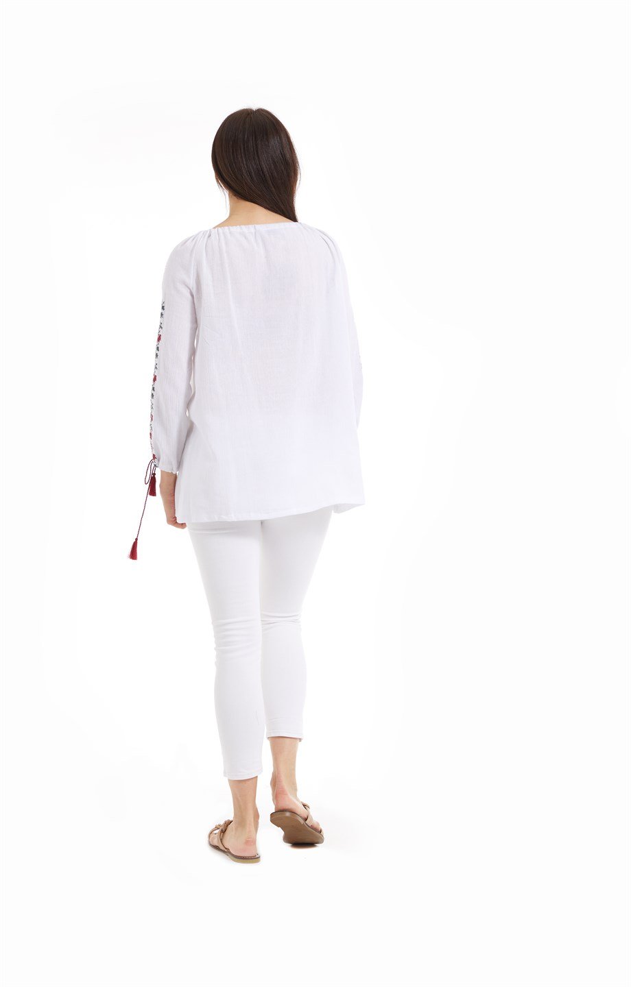 Şile Bezi Uzun Kol Beyaz Nakışlı Bluz