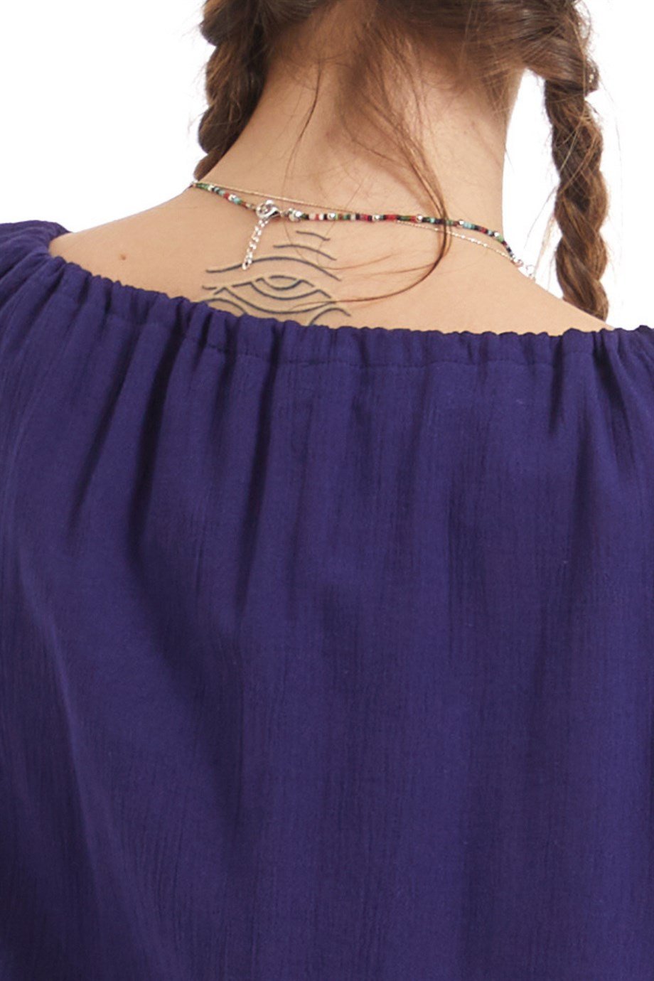 Şile Bezi Uzun Kol Mor Nakışlı Bluz