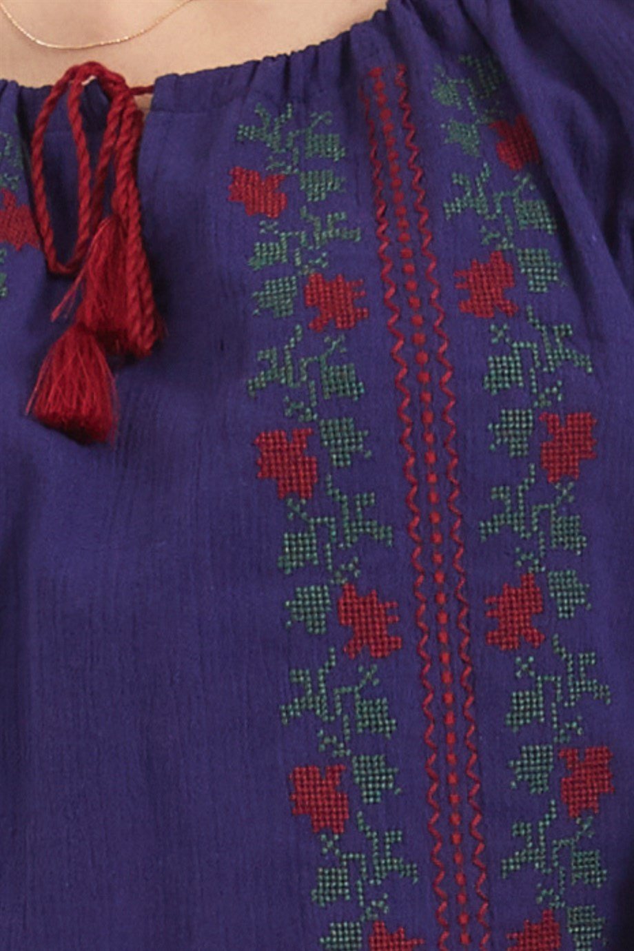 Şile Bezi Uzun Kol Mor Nakışlı Bluz