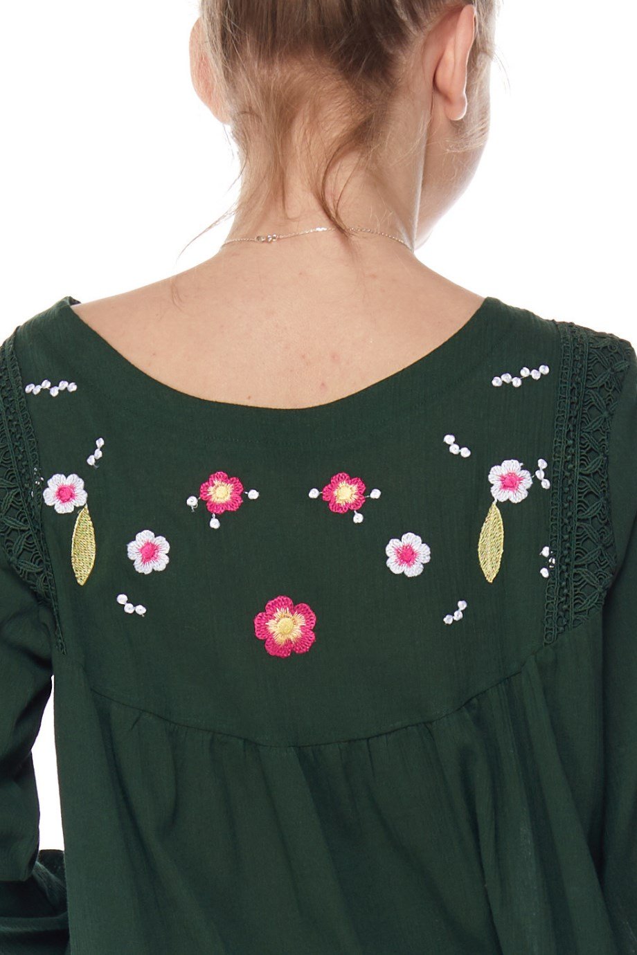 Şile Bezi Uzun Kol Yeşil Nakışlı Bluz