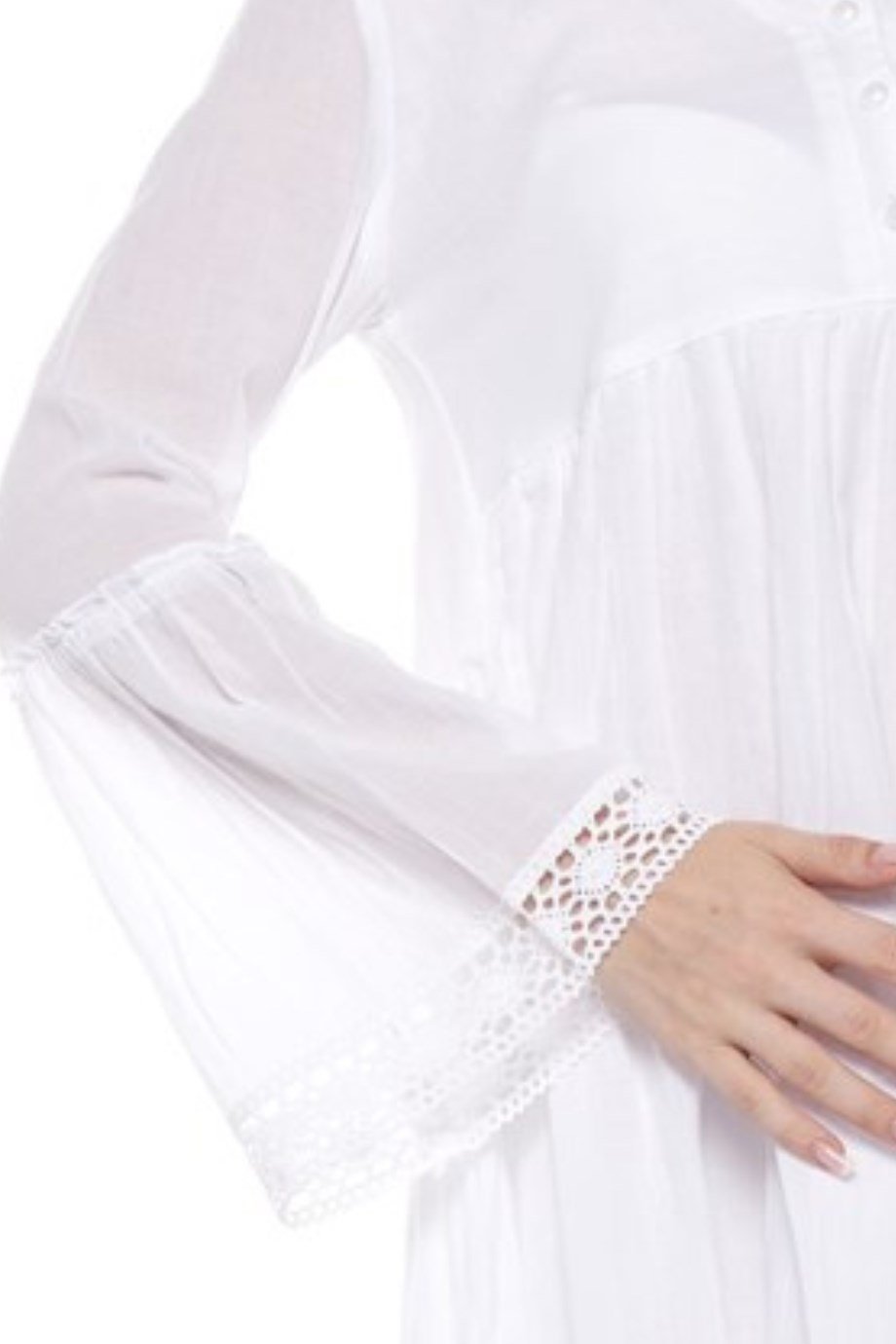 Şile Bezi Uzun Kollu Beyaz Düğmeli Elbise