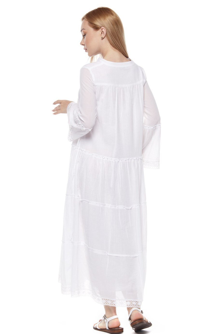 Şile Bezi Uzun Kollu Beyaz Düğmeli Elbise