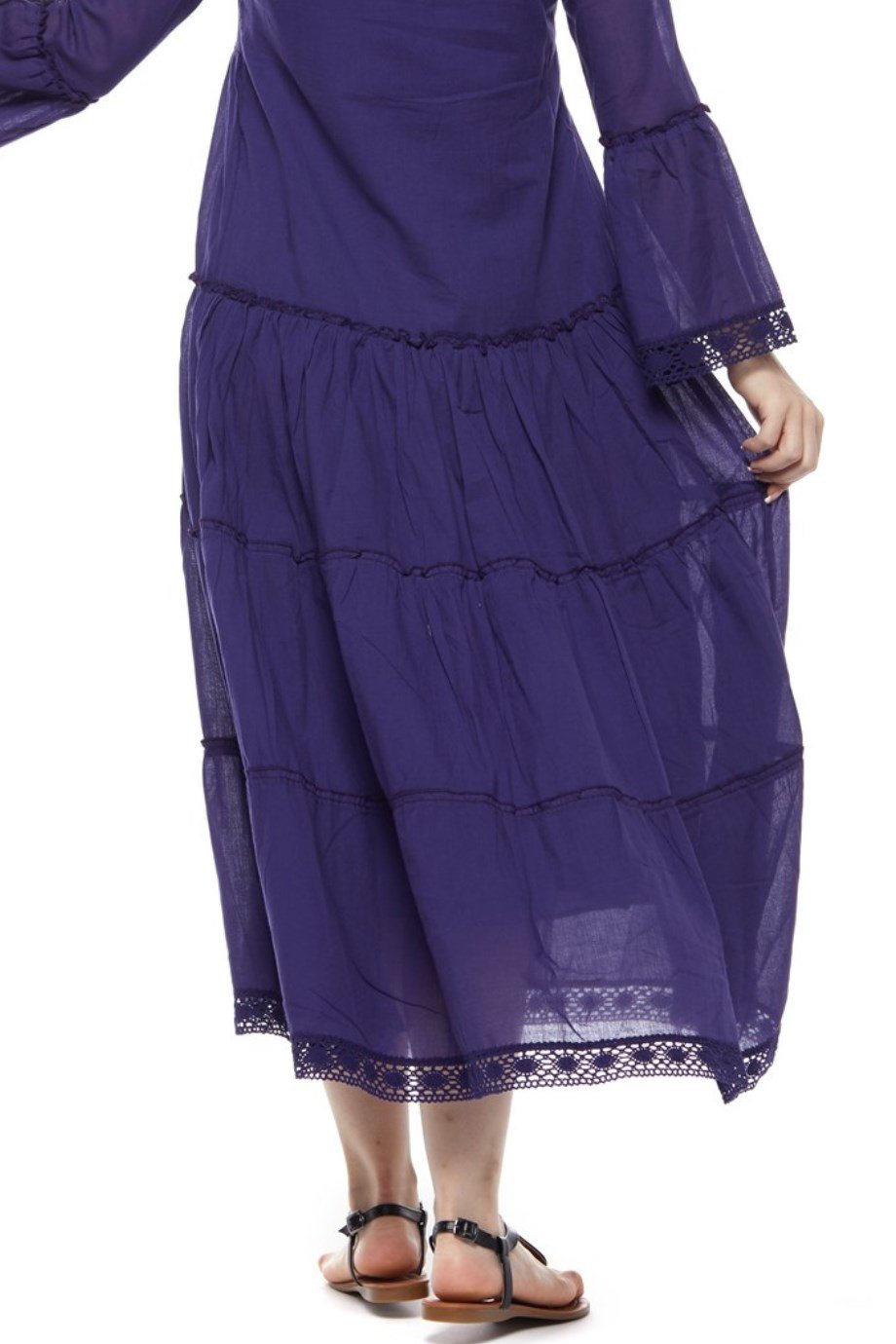 Şile Bezi Uzun Kollu Mor Düğmeli Elbise