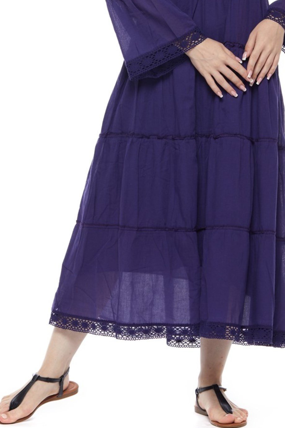 Şile Bezi Uzun Kollu Mor Düğmeli Elbise